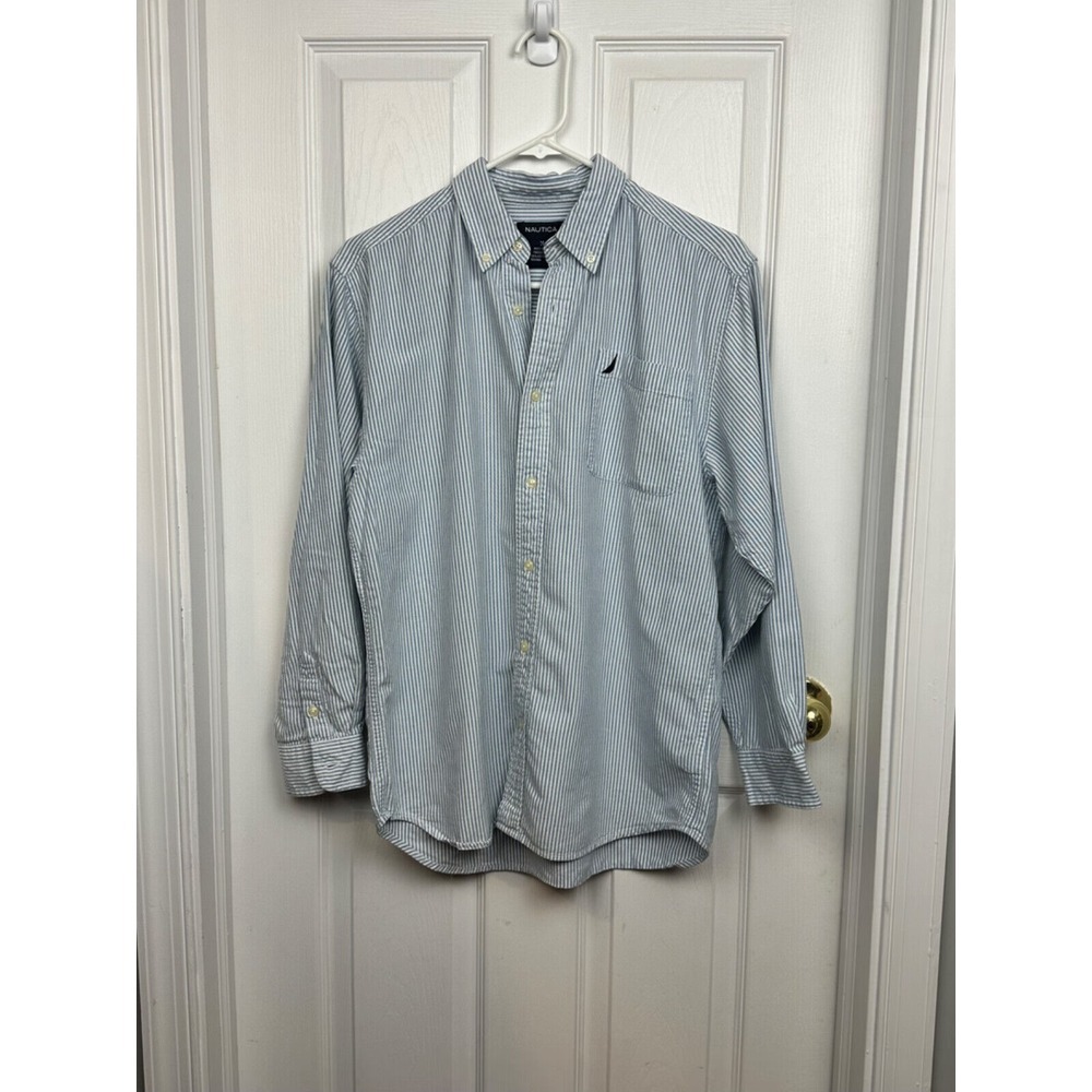 Nautica Shirt Blue Pinstripe Long Sleeve Button Down Men's Size 20